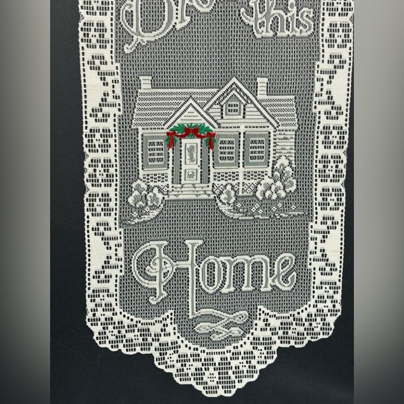 Lace Wall Hanging Bless This Home 29 in X 13 in Ecru Embroidered Garland Vintage - Picture 5 of 7